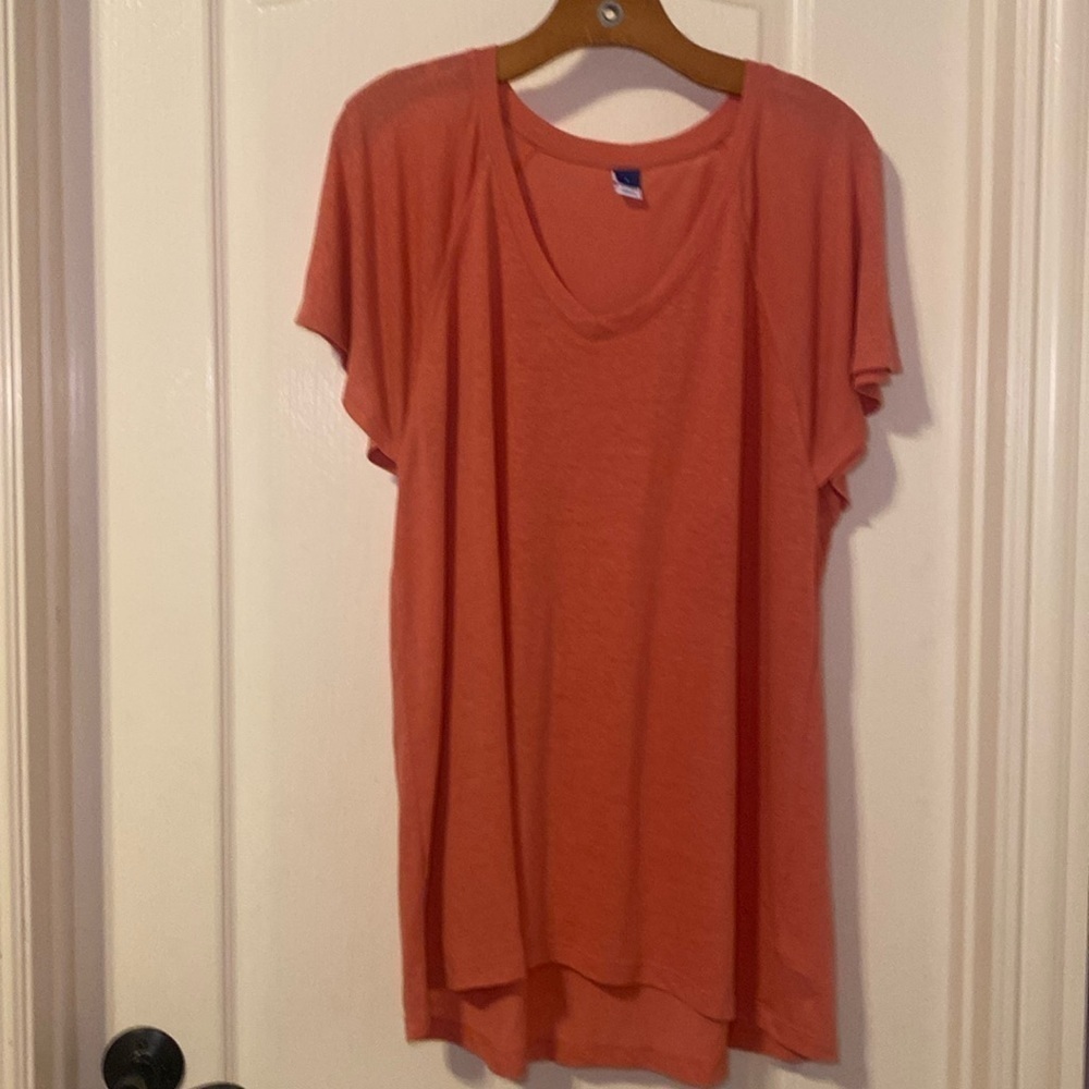 Old Navy Women's Pink-Orange Relaxed Short Sleeve V-neck Tshirt Size Large NWOT